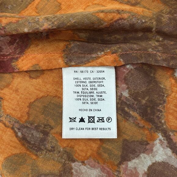 ANTHROPOLOGIE Moulinette Soeurs Fall Orange Floral Cold Shoulder SILK Dress 6P - Picture 3 of 7